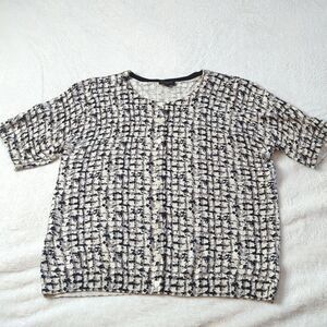 Talbots Petites short sleeve button down knit top size L petite